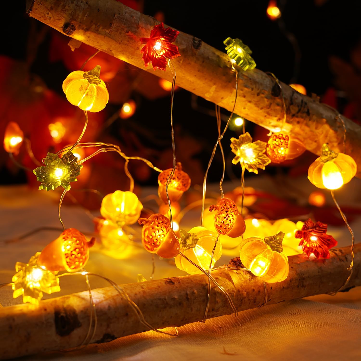 BOHON Simple 3D Pumpkin String Lights – Less Is More Autumn Centerpiece, Clean Line Battery Garland for Intentional Home