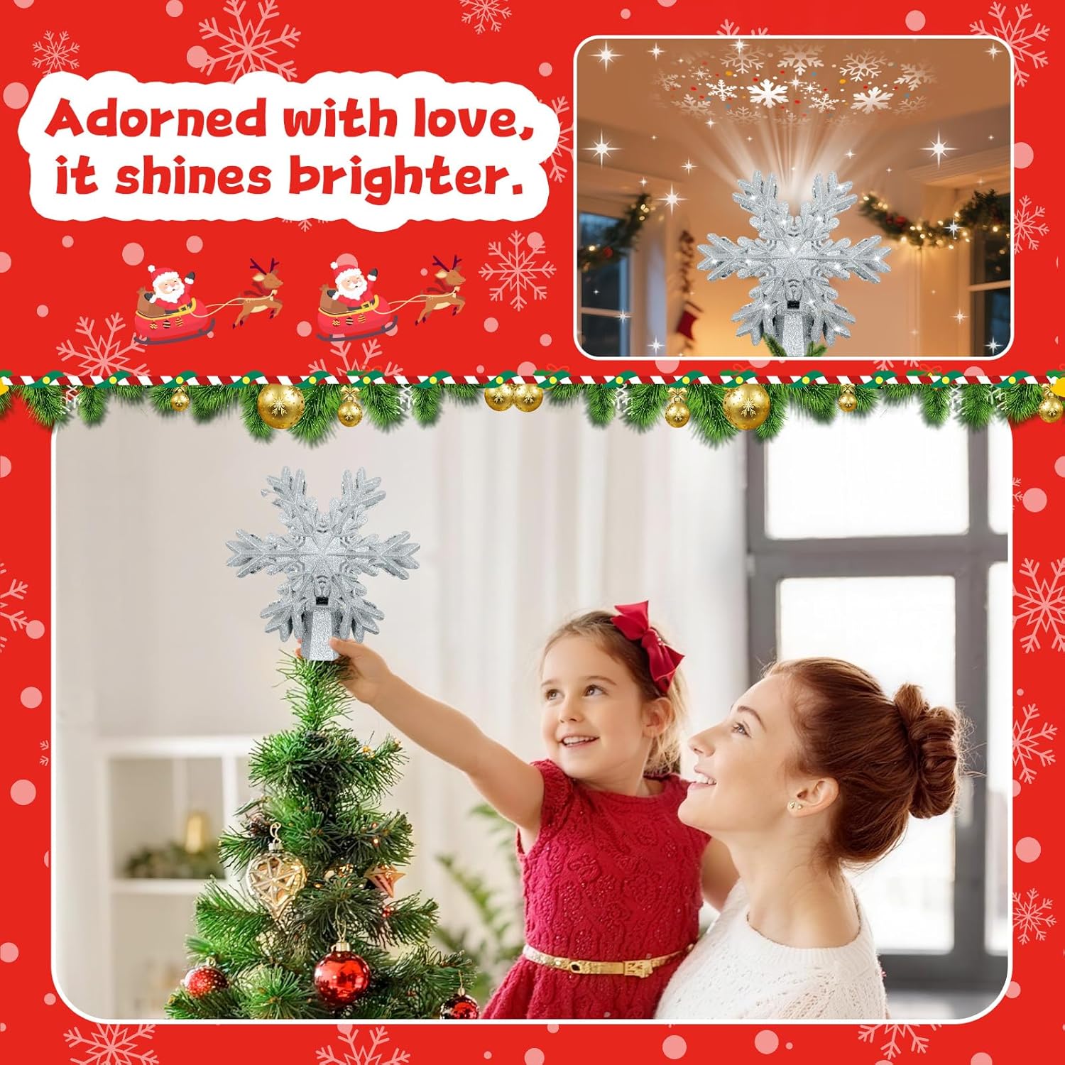 [Brand Name] 3D Glitter Snowflake Tree Topper – Safe Christmas Decor for Playroom and Family Room, No Flame and No Hot Surface