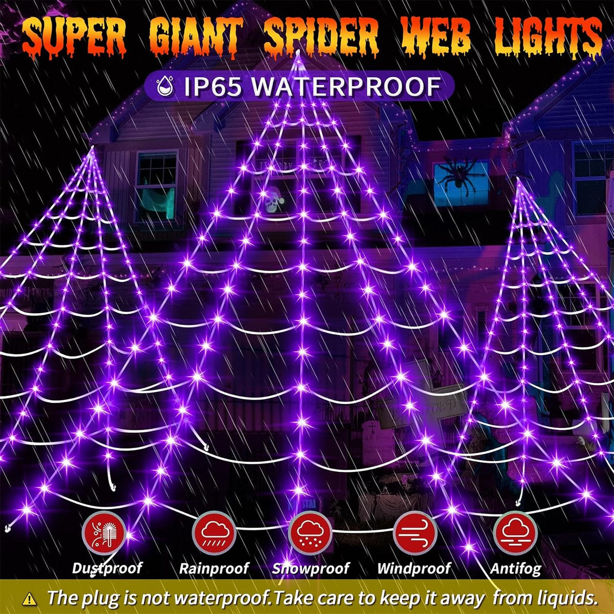 [Brand] Spooky Season Gift for Halloween Enthusiasts – Reusable Yearly Spider Web Yard Decor with 8 Modes, Plush Spider, and Gift-Ready Packaging
