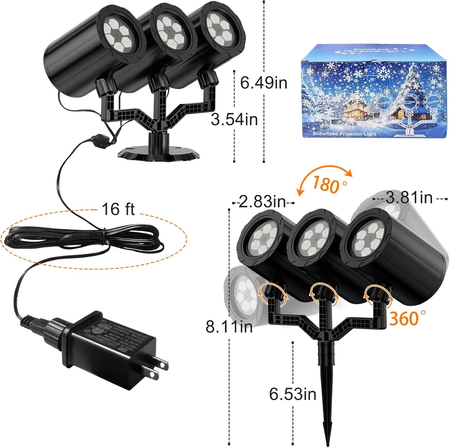 [Brand] Three-Head Snowflake Projector – Pet-Friendly, No-Flame Winter Decor Light