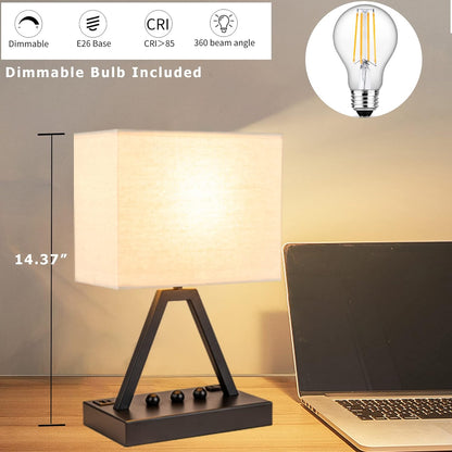Briever Bedside Touch Lamp with Charging Ports – Work-from-Home Desk Lamp for Students with Memory Function and Phone Stand