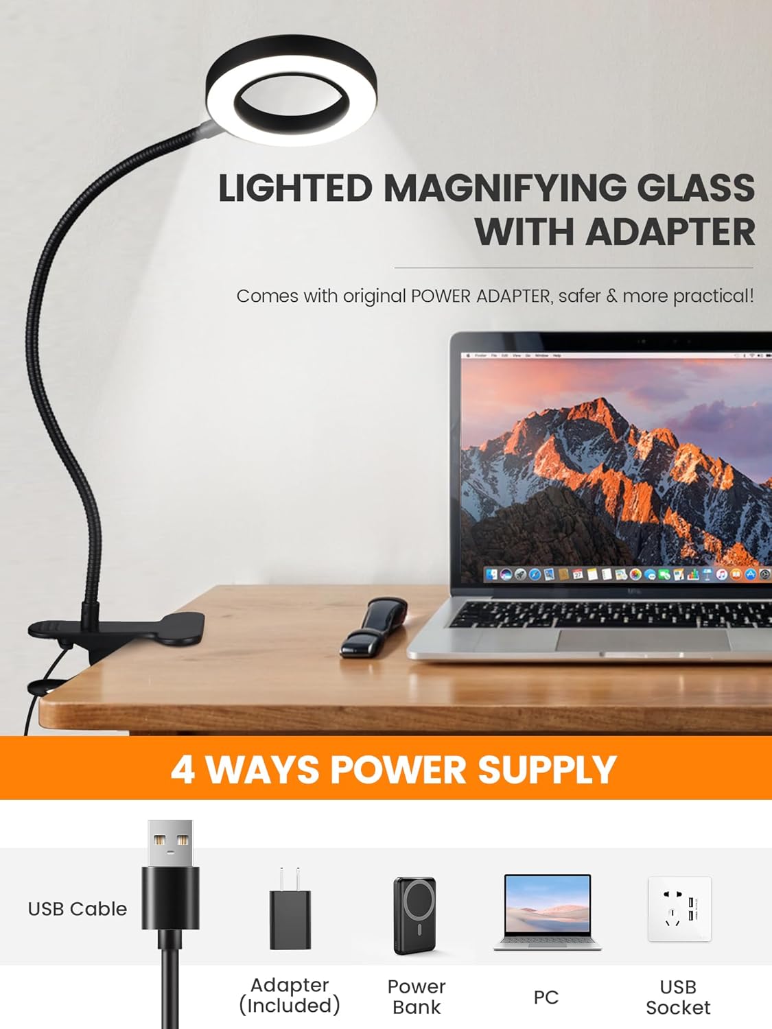 Brightech ViewMax – Holiday Gift for Seniors with Vision Loss, Clip-On Reading Lamp with 10X Magnifier