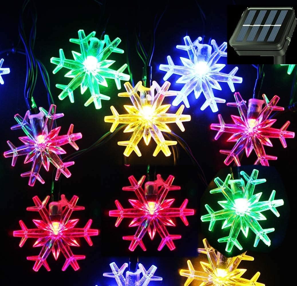 Brightever Solar Snowflake String 20 Ft 30 LED 8 Modes – Travel-Friendly Solar Lights for Camping, Picnic Tables and Outdoor Lounges