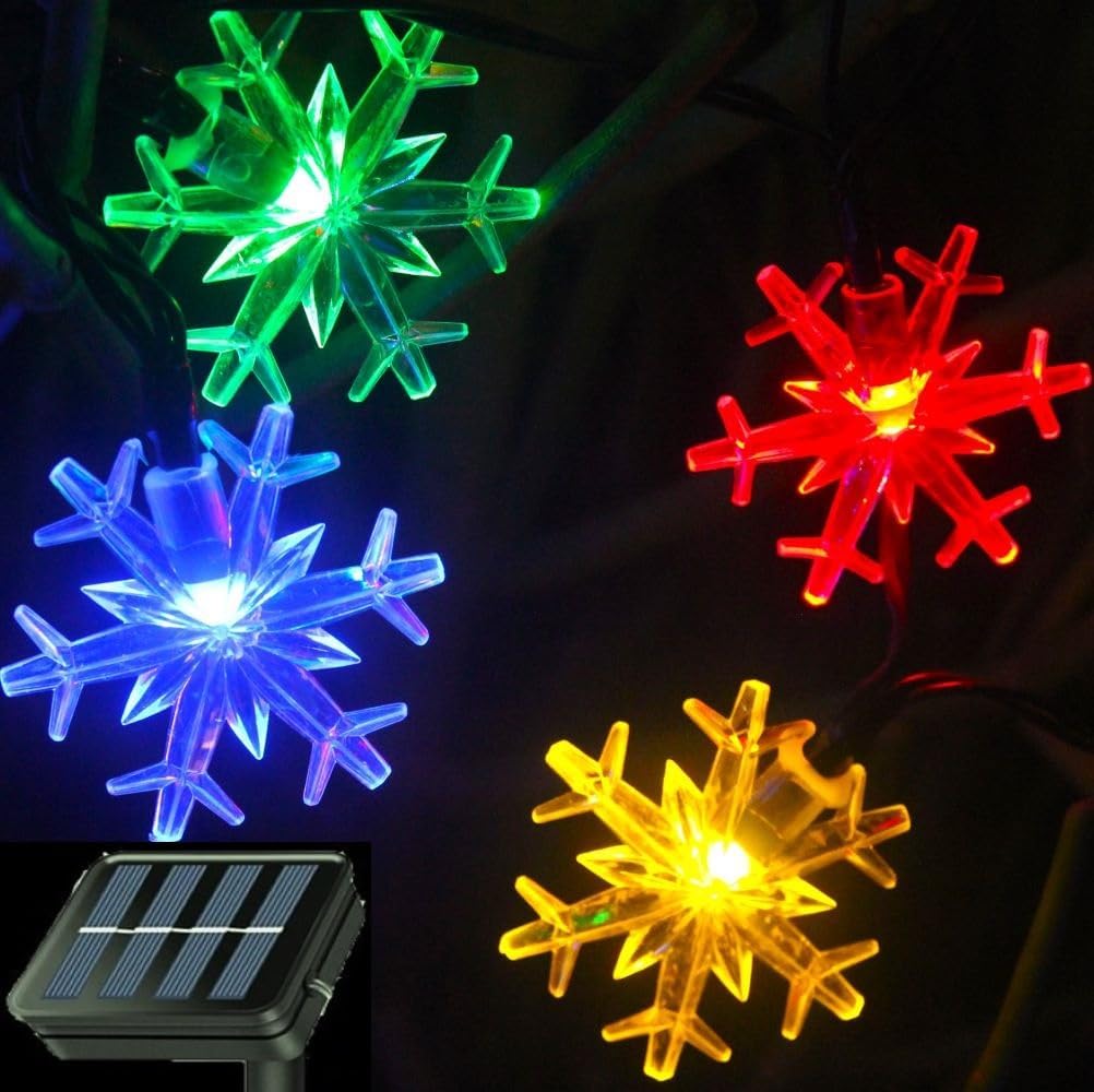 Brightever Solar Snowflake String 20 Ft 30 LED 8 Modes – Travel-Friendly Solar Lights for Camping, Picnic Tables and Outdoor Lounges