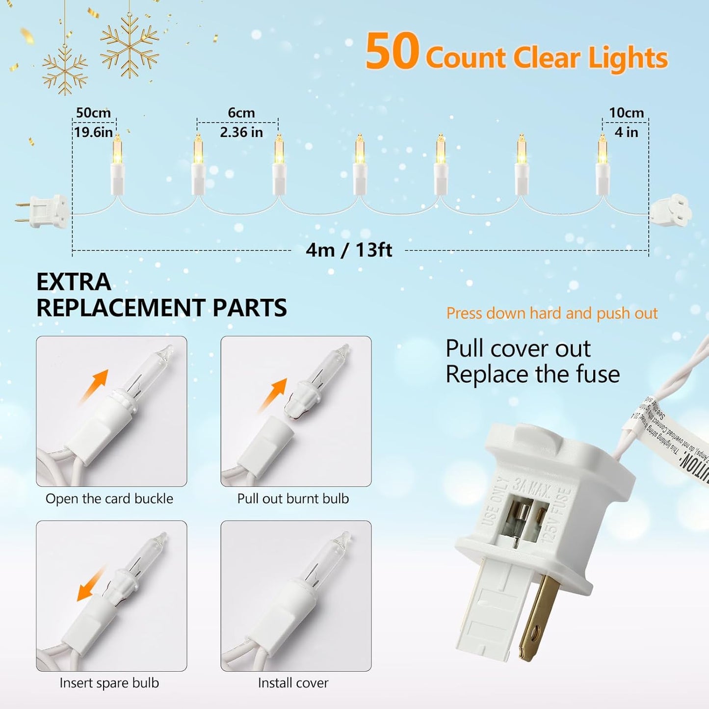 Brightown 50 Bulb White Wire String Lights 13ft Plug-in – Weatherproof Warm Glow for Balcony, Outdoor Tree Wrap & Open-Air Event Styling