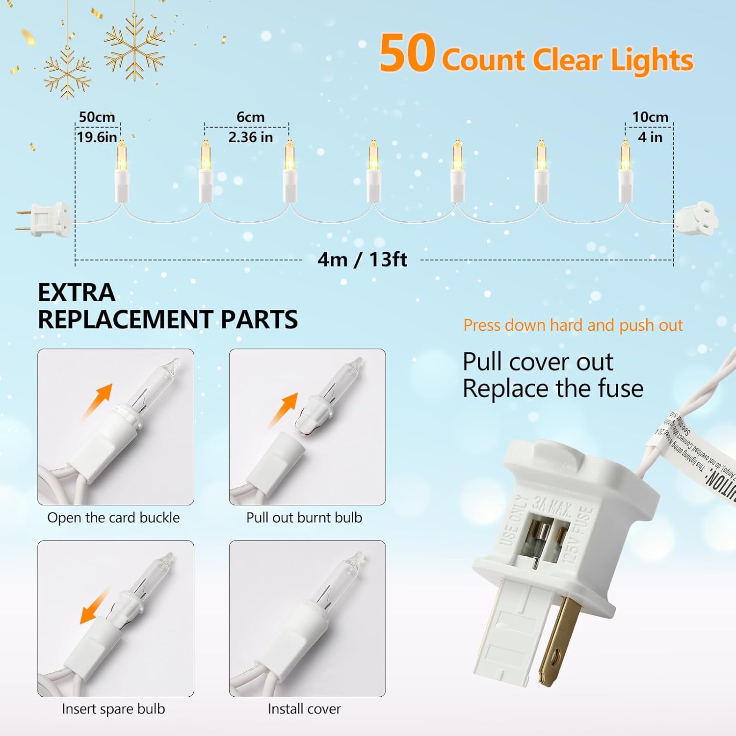 Brightown 50 Bulb White Wire String Lights 13ft Plug-in – Weatherproof Warm Glow for Balcony, Outdoor Tree Wrap & Open-Air Event Styling