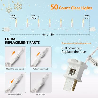 Brightown 50 Bulb White Wire String Lights 13ft Plug-in – Weatherproof Warm Glow for Balcony, Outdoor Tree Wrap & Open-Air Event Styling