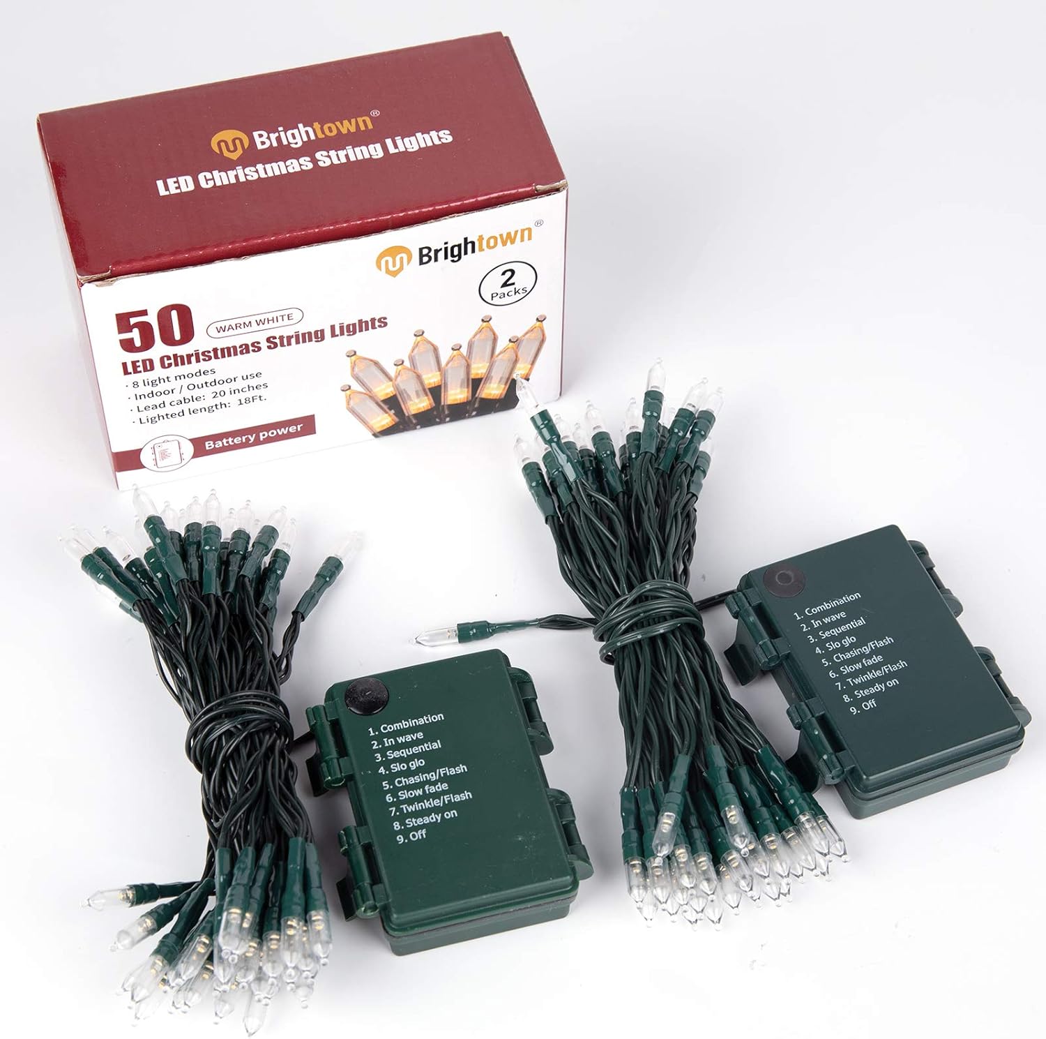 Brightown LED String Lights for Kids Bedroom and Reading Corner, 18ft Battery Operated 50 Mini Bulbs with 8 Modes for Family Friendly Decor