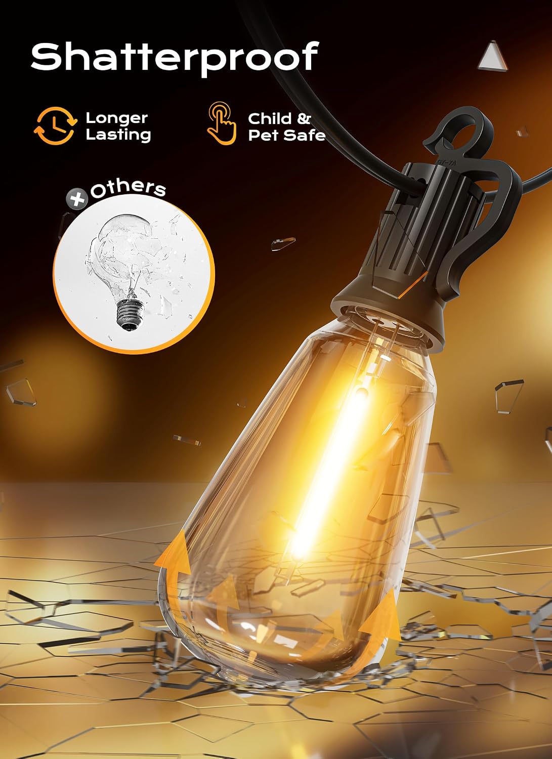 Brightown Premium Vintage String Lights – 100FT Commercial-Grade ST38 Edison LED Patio Lights with Dimmable 2700K Glow for Elegant Outdoor Living