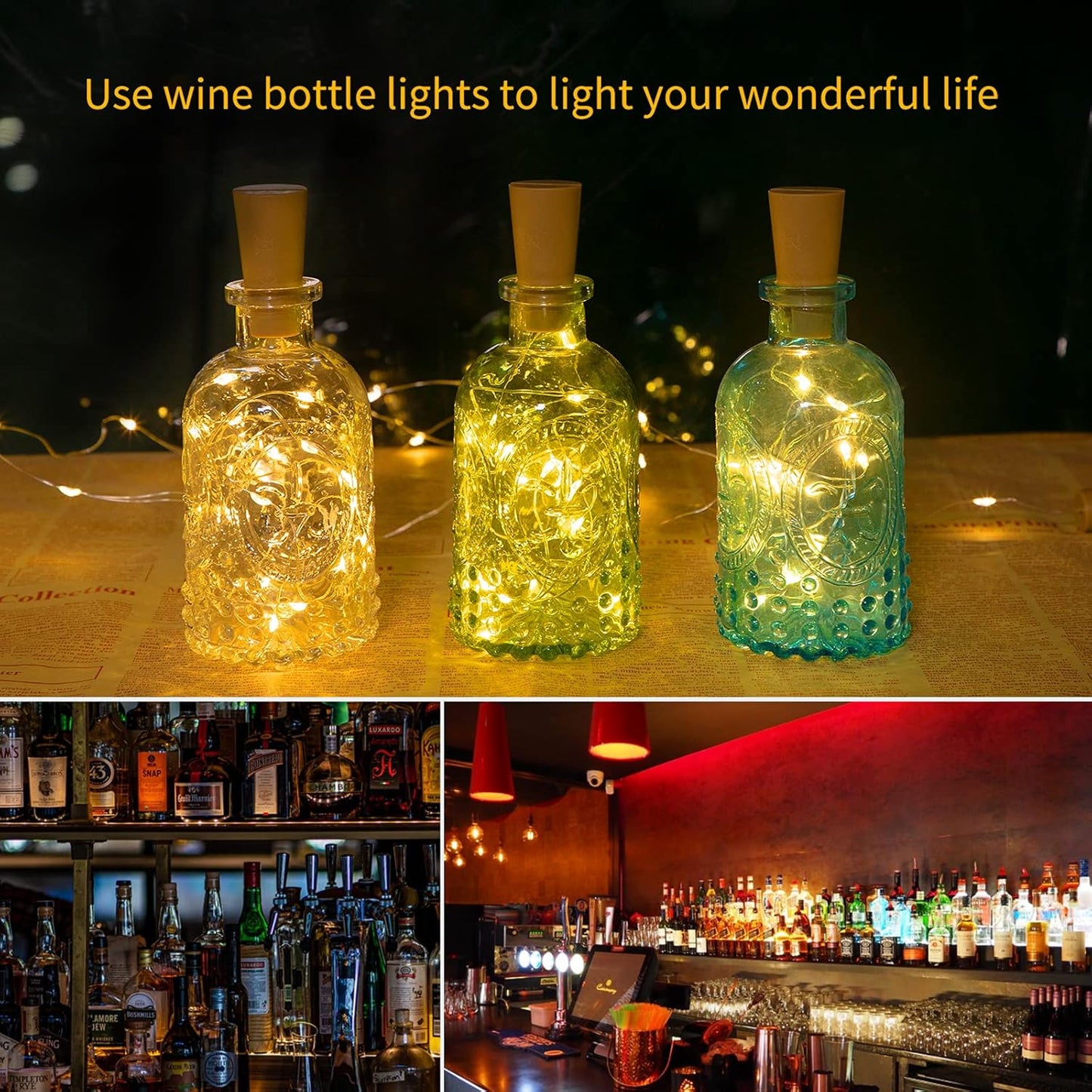 Brightown Simple Bottle Fairy Lights – Less-Is-More Home Accent, Warm White Cork LED in Clean Minimalist Design