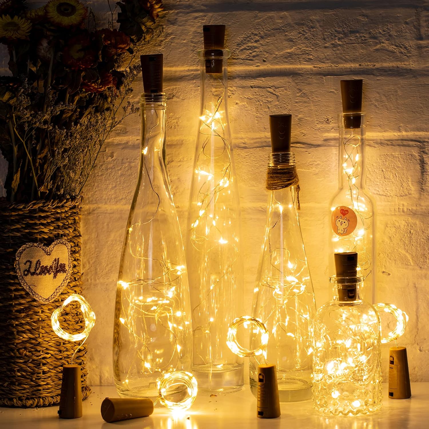 Brightown Simple Bottle Fairy Lights – Less-Is-More Home Accent, Warm White Cork LED in Clean Minimalist Design