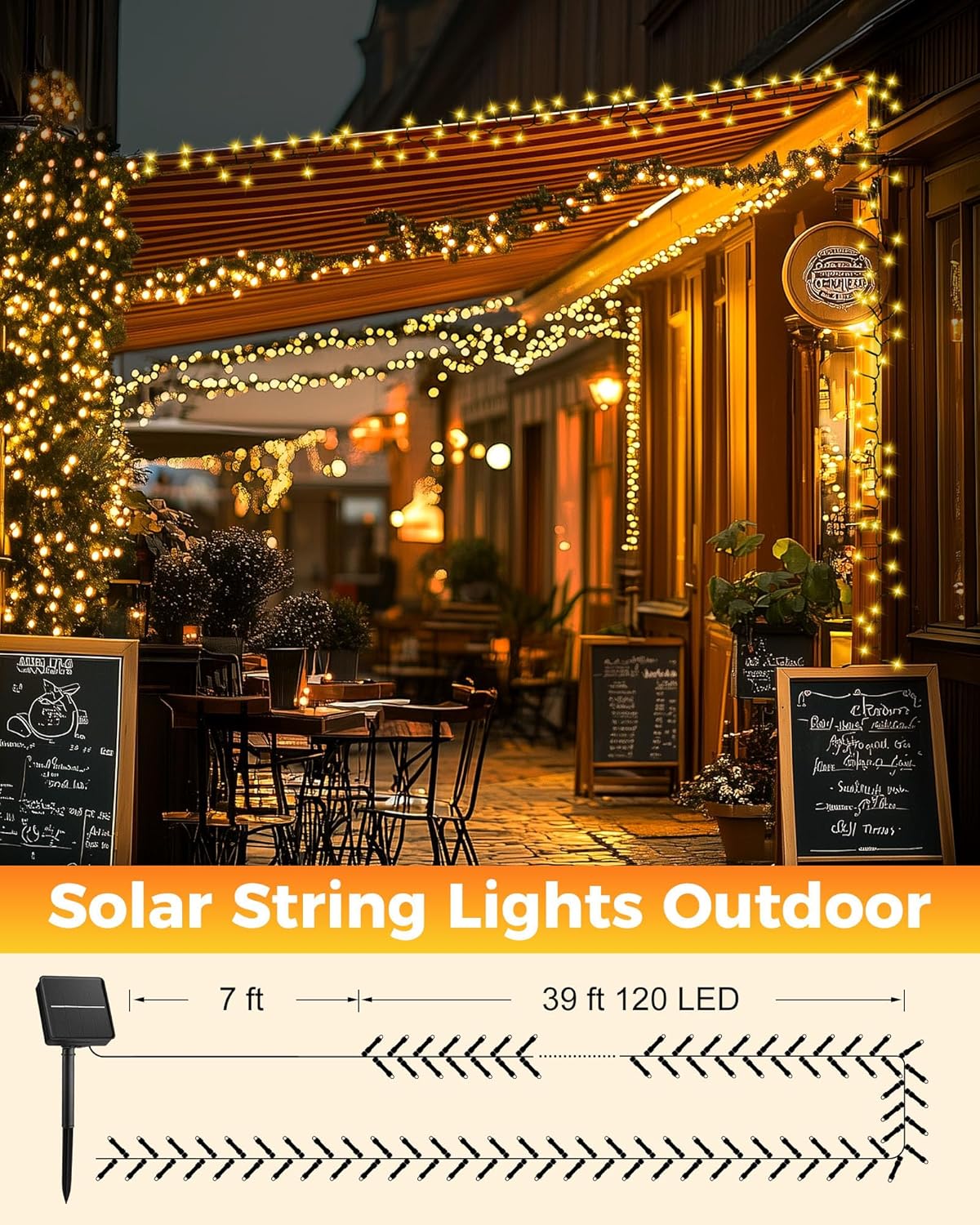 Brightown Solar String Lights – Effortless Warm White Deck Decor, No Outlet Needed 39ft