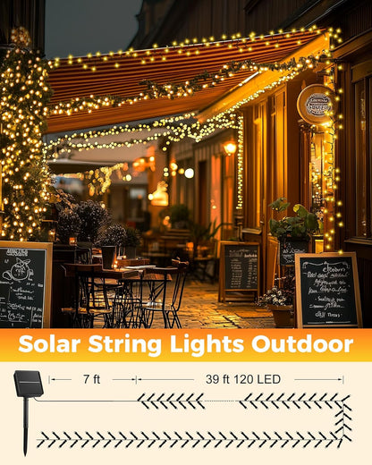 Brightown Solar String Lights – Effortless Warm White Deck Decor, No Outlet Needed 39ft