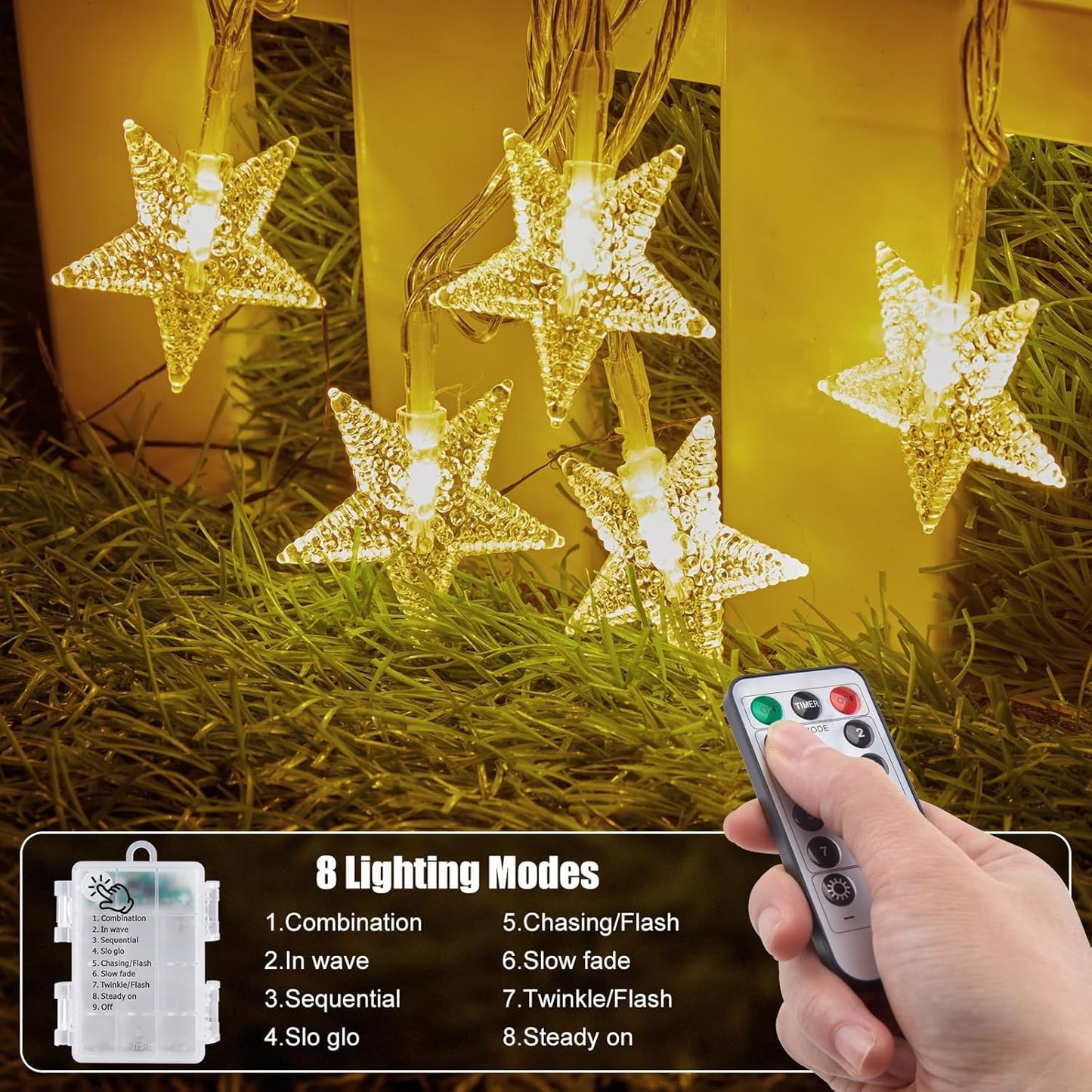 Brightown Star String Lights – Safe Sleep Nightlight for Kids and Pets, 17ft Cool Running Battery Operated Star Fairy Lights Auto Shutoff