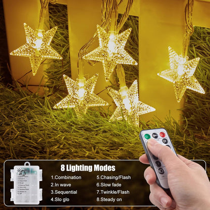 Brightown Star String Lights – Safe Sleep Nightlight for Kids and Pets, 17ft Cool Running Battery Operated Star Fairy Lights Auto Shutoff