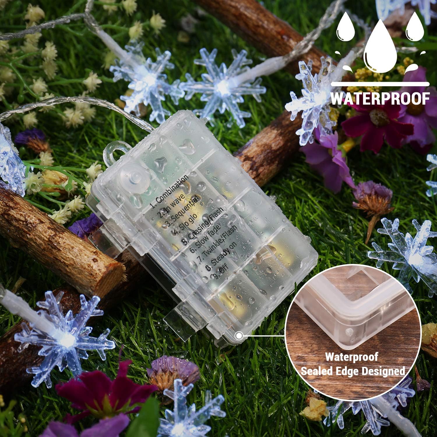 BrizLabs Snowflake Fairy Lights – Less is More Aesthetic Accent, Neutral Tone Battery Powered LED String