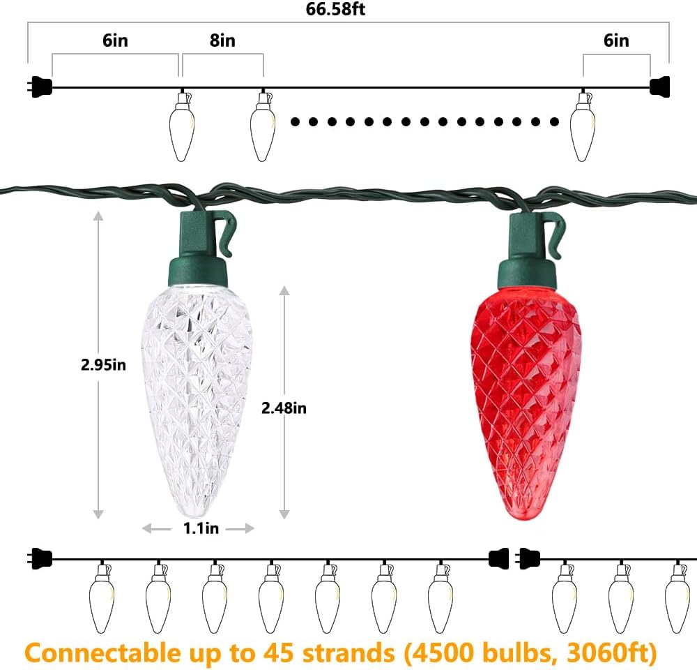 Brizled 100 LED C9 Lights as Holiday Gift for Her, 66FT Decorative Faceted Christmas Set