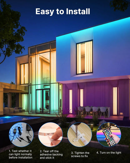 built-in music sync and sound-reactive modes driven through the app