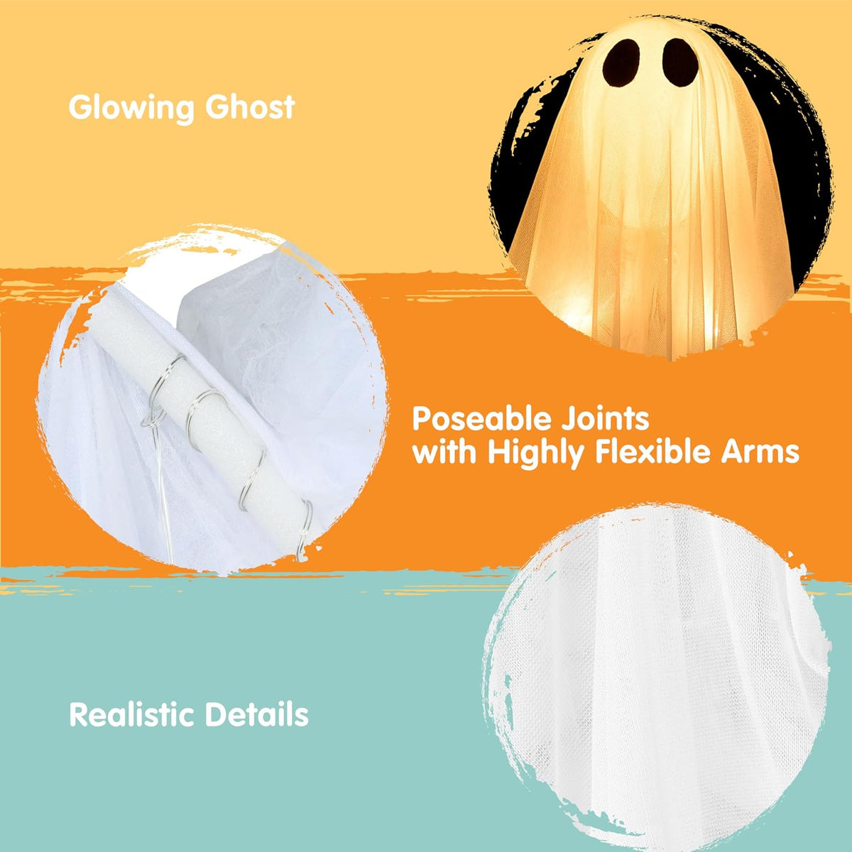 built-in warm white led lights illuminating the ghost body