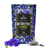 BLUE TEA Butterfly Pea Flower Tea Bags – Unique Valentine's Day Gift for Women, Caffeine-Free Pyramid Sachets, 10 ct