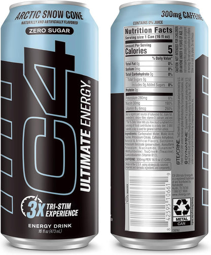 C4 Ultimate Pre Workout Energy Drink for Home Office Productivity and Afternoon Focus Without Crash, 16oz Pack of 12