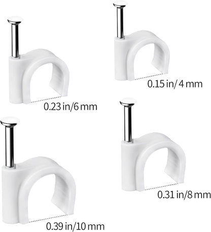 Cable Clips – Outdoor Patio and Garage String Light Organizer, 4mm 6mm 8mm 10mm Black Cord Clips with Steel Nails