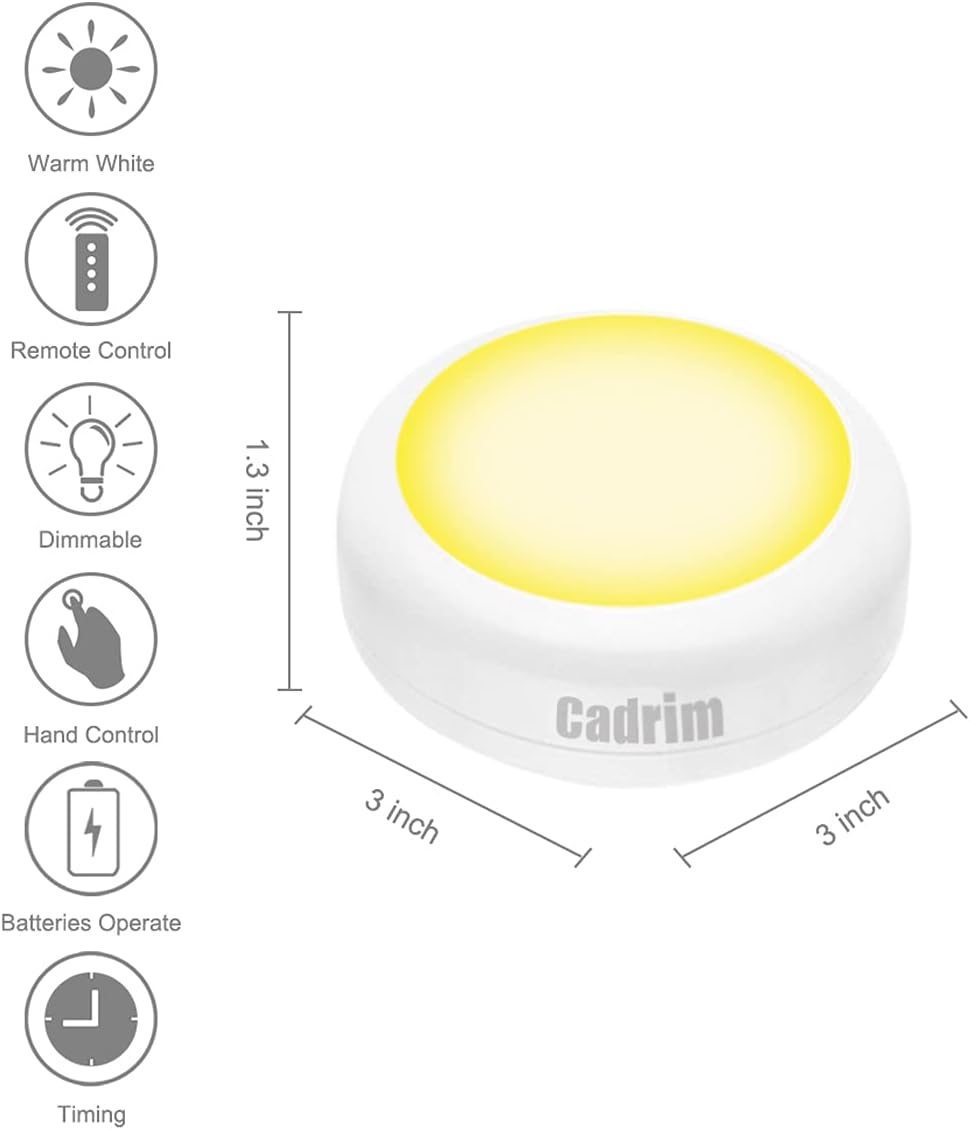 Cadrim LED Puck Lights - Cool-to-Touch Portable Light for Kids' Rooms and Toddler Bedtime Routines