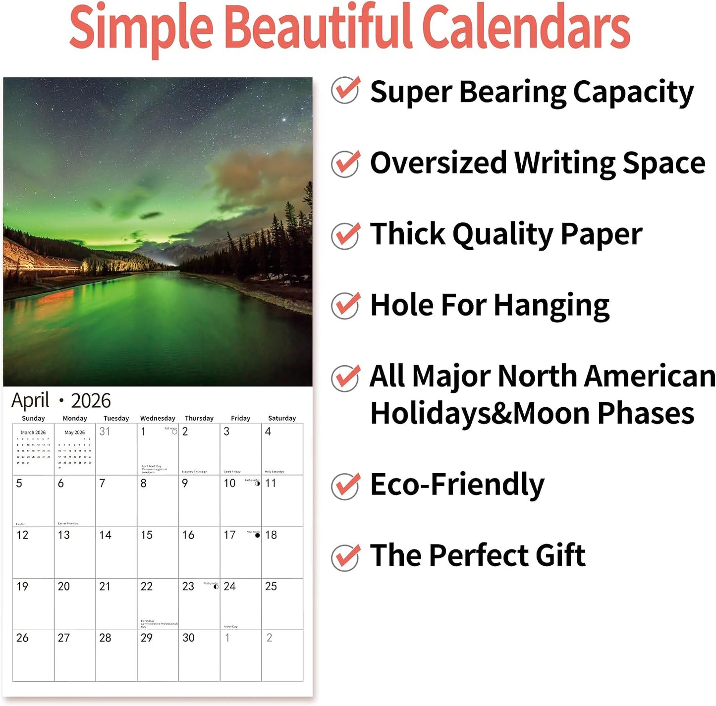 Calendars by LA Calendars 2026 Calendar – Intentional Living Wall Accent, Uncluttered Design for Less-Is-More Spaces