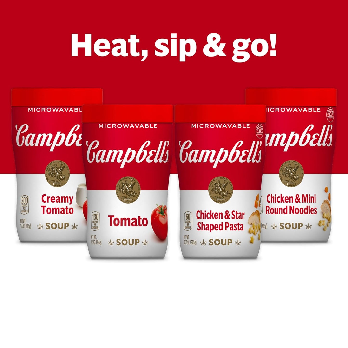 Campbell's Sipping Soup Creamy Tomato – Compact Tomato Bisque Cup for Clutter-Free Office Pantry Storage