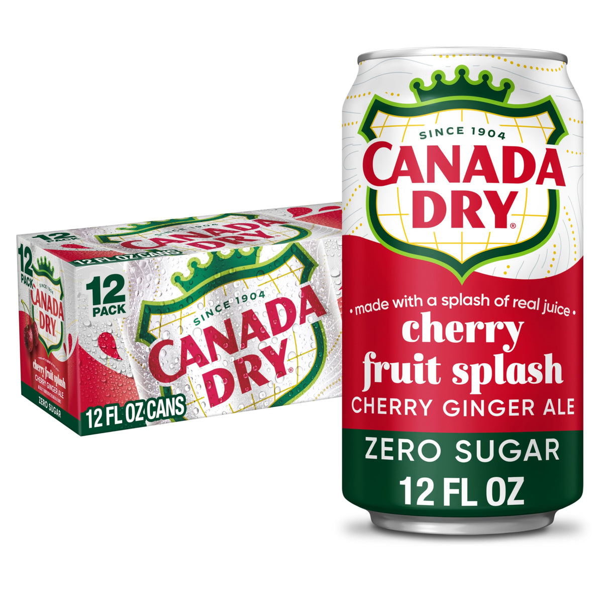 Canada Dry Zero Sugar Cherry Gingerale Fruit Splash 12oz, Pack of 12