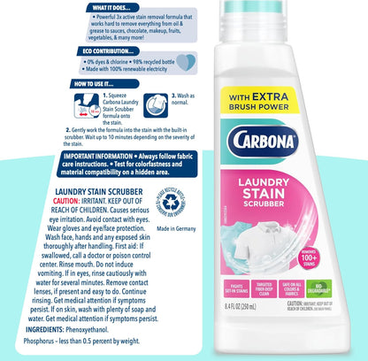 Carbona Laundry Stain Scrubber & Remover – Family-Safe Stain Remover for Kids' Room Wardrobe, Formula and Baby Food Pre-Treat