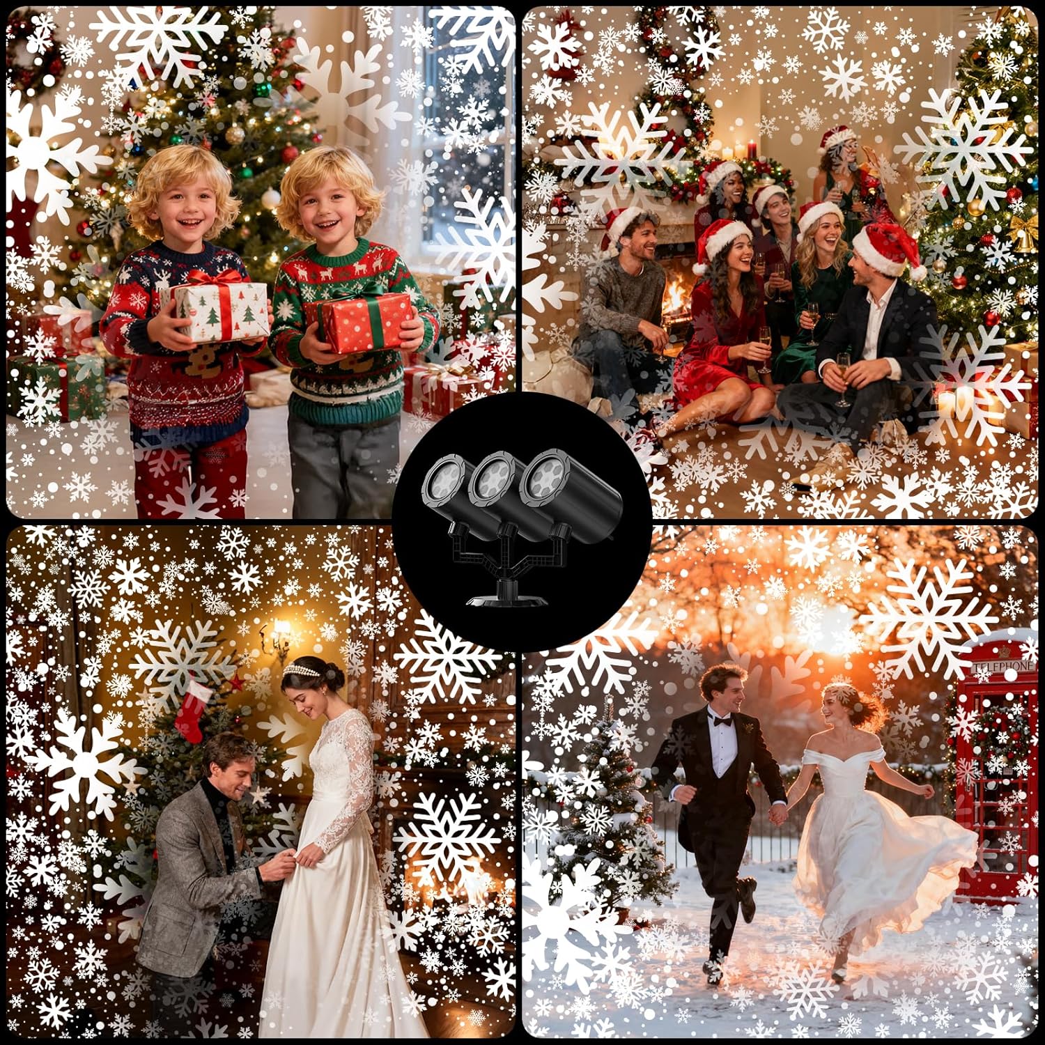 CertiSafe Triple Head Snow Projector with CE ROHS UL PSE Approvals, Cool-to-Touch LED Holiday Lighting for Family Friendly Winter Decor