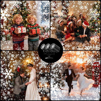 CertiSafe Triple Head Snow Projector with CE ROHS UL PSE Approvals, Cool-to-Touch LED Holiday Lighting for Family Friendly Winter Decor