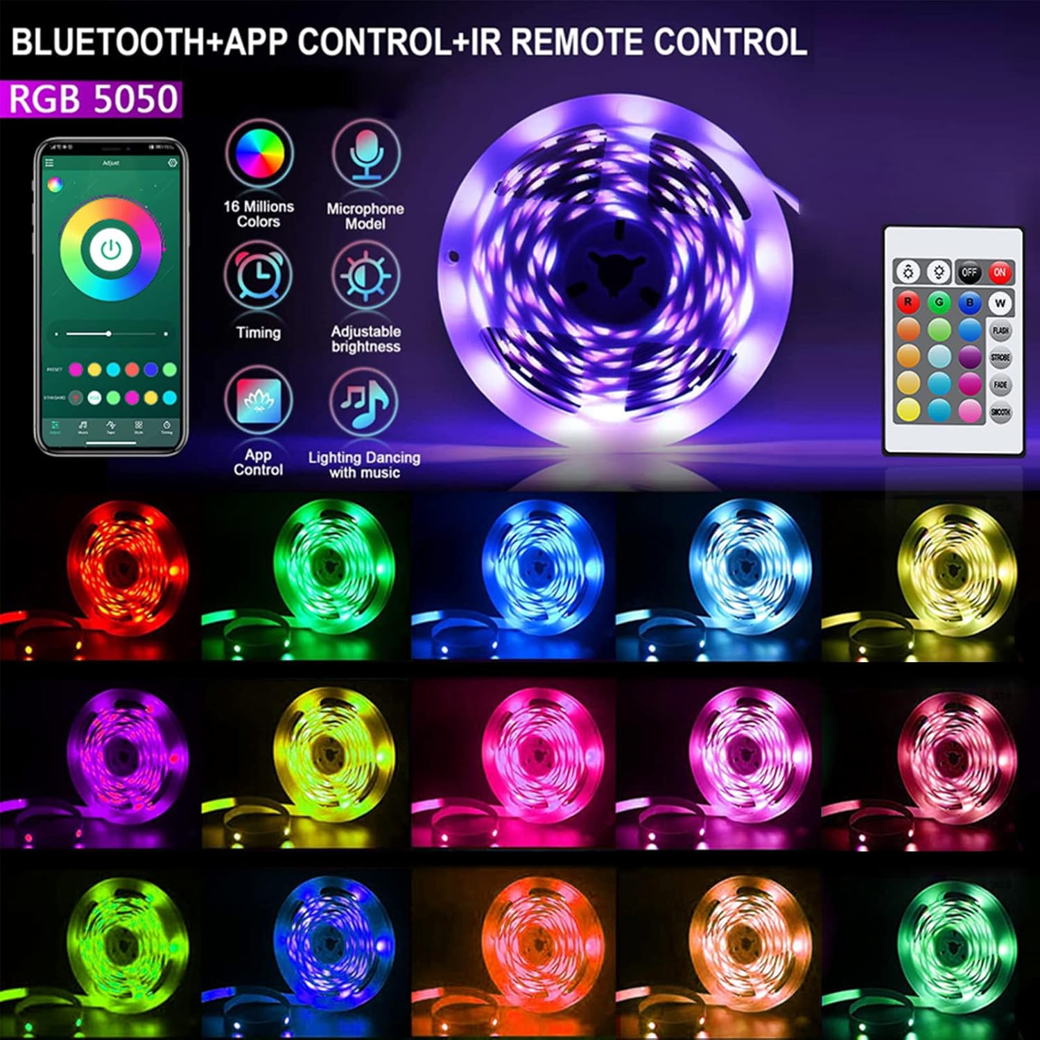 CHARKEE LED Lights for Bedroom and TV Backlight, 25ft 50ft 100ft RGB Strip with Music Sync, Modern Home Accent Lighting for Walls Ceilings and Desks