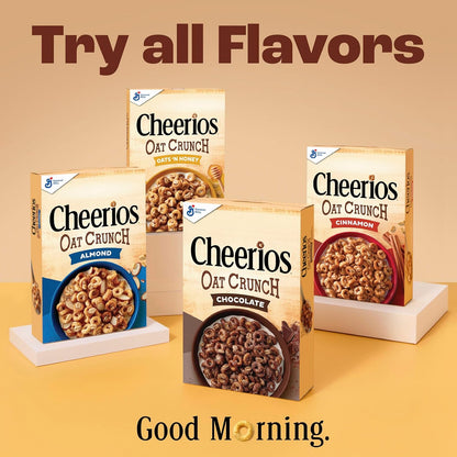Cheerios Oat Crunch Almond Cereal – Grandkid Friendly Snack Cereal for Family Sharing Time, 18.2 oz