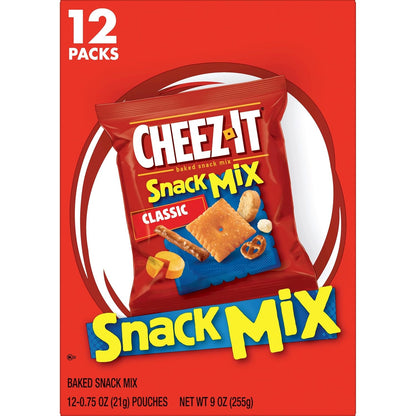 Cheez-It Snack Mix, After-School Snack Variety for Kids, 12 Individually Wrapped Pouches for Lunchboxes and Totes