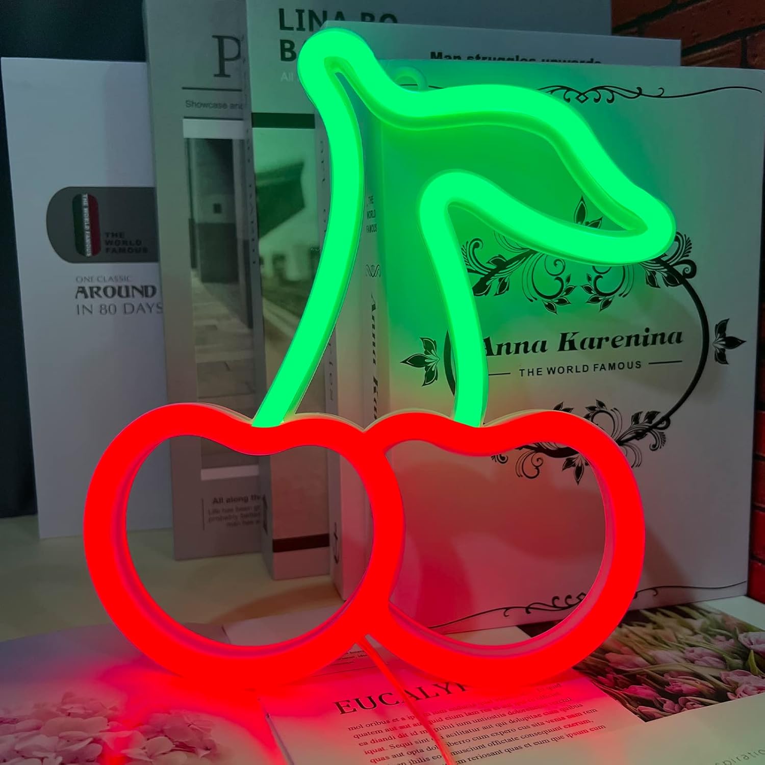 Cherry Neon Sign - Thoughtful Housewarming Gift for Women, Battery Operated LED Decor