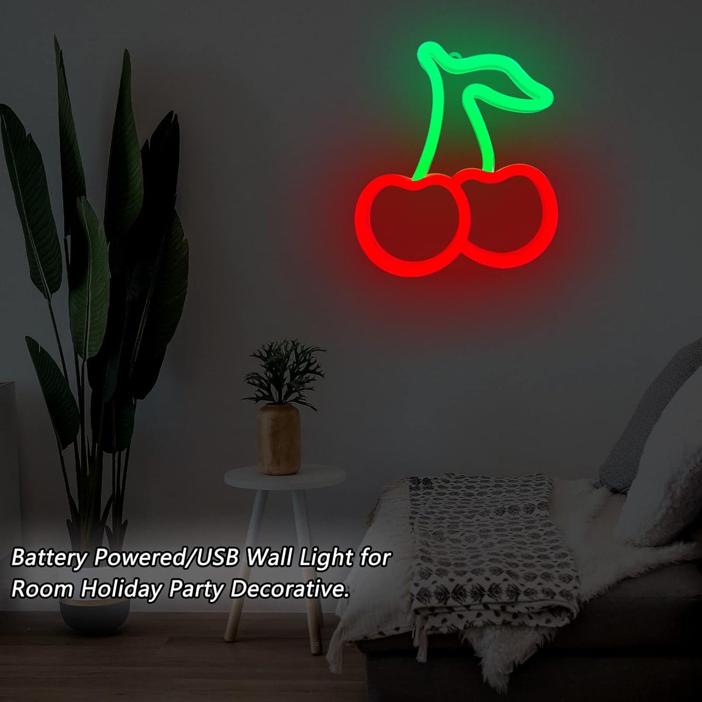 Cherry Neon Sign - Thoughtful Housewarming Gift for Women, Battery Operated LED Decor