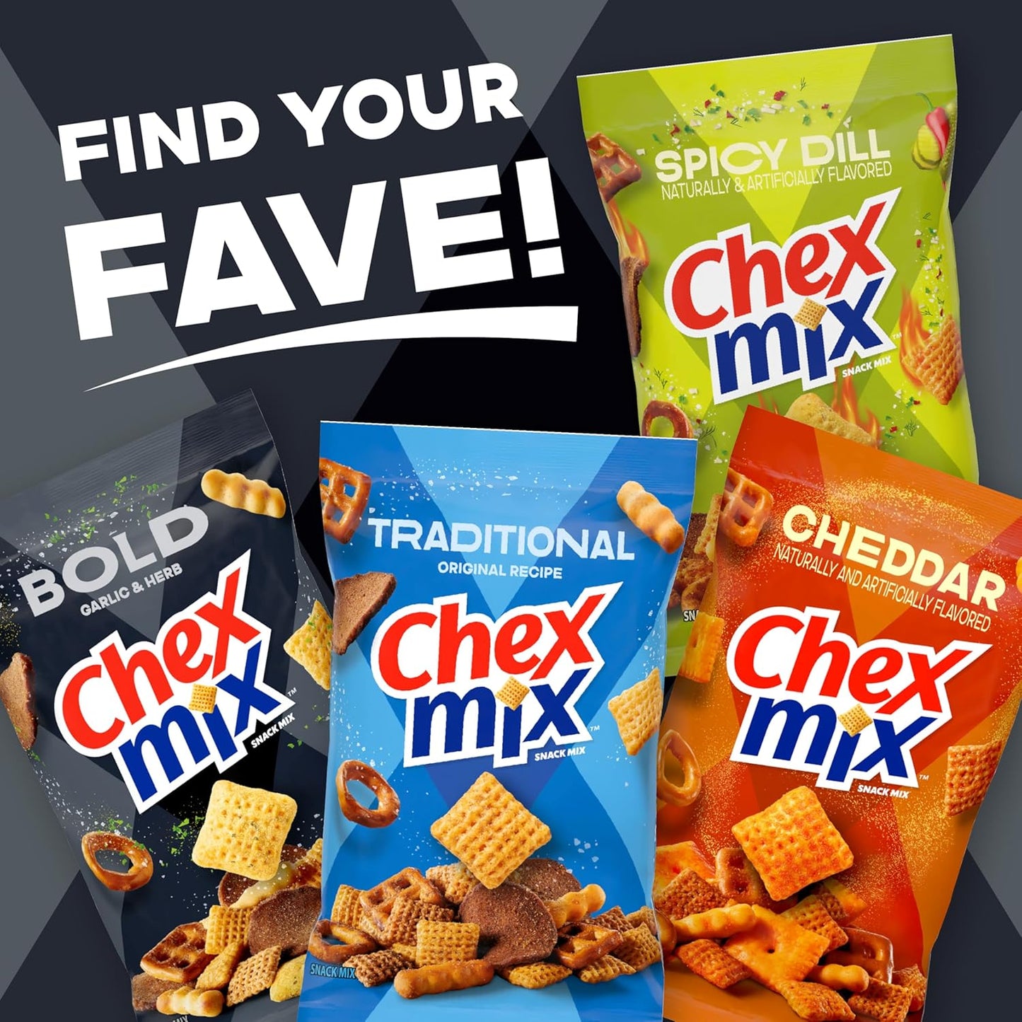 Chex Mix Bold Garlic and Herb Snack Mix – Pantry Snack for Home Office Focus and Afternoon Work Breaks, 13.5 oz
