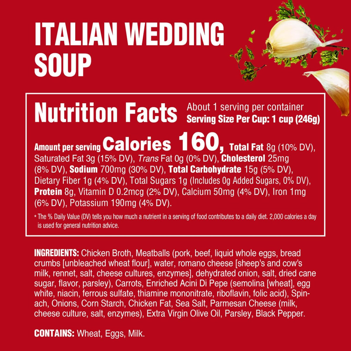 chicken broth base with beef and pork meatballs