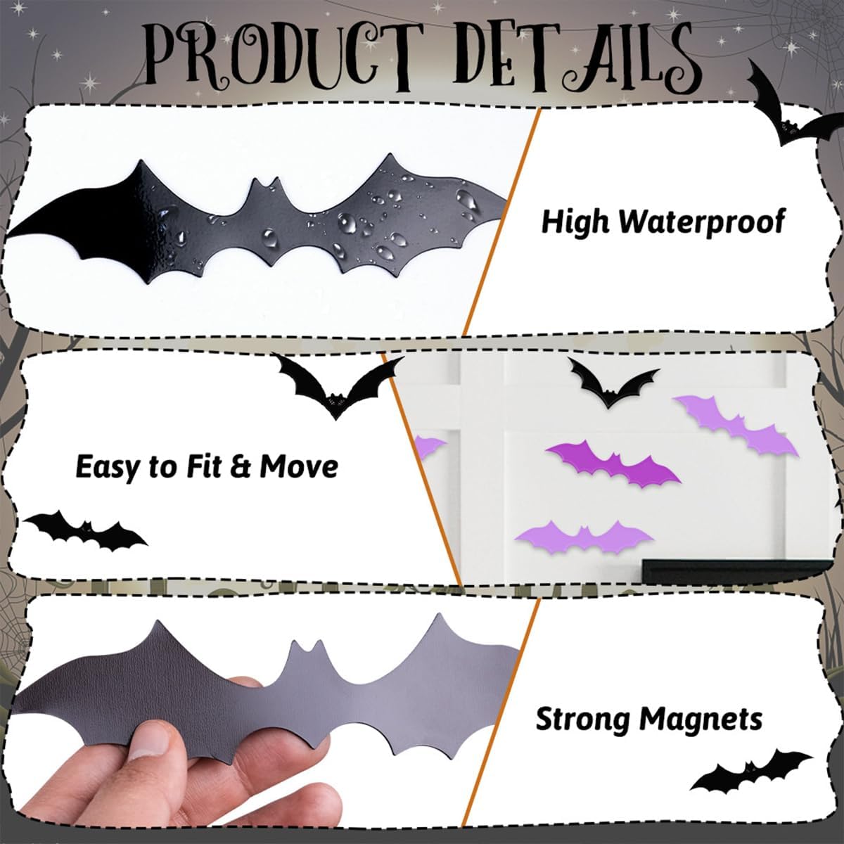 Child Friendly Halloween Bat Wall Decals – 72 Pcs Removable PVC 3D Bat Stickers for Kids Bedroom, Nursery, and Classroom Decor