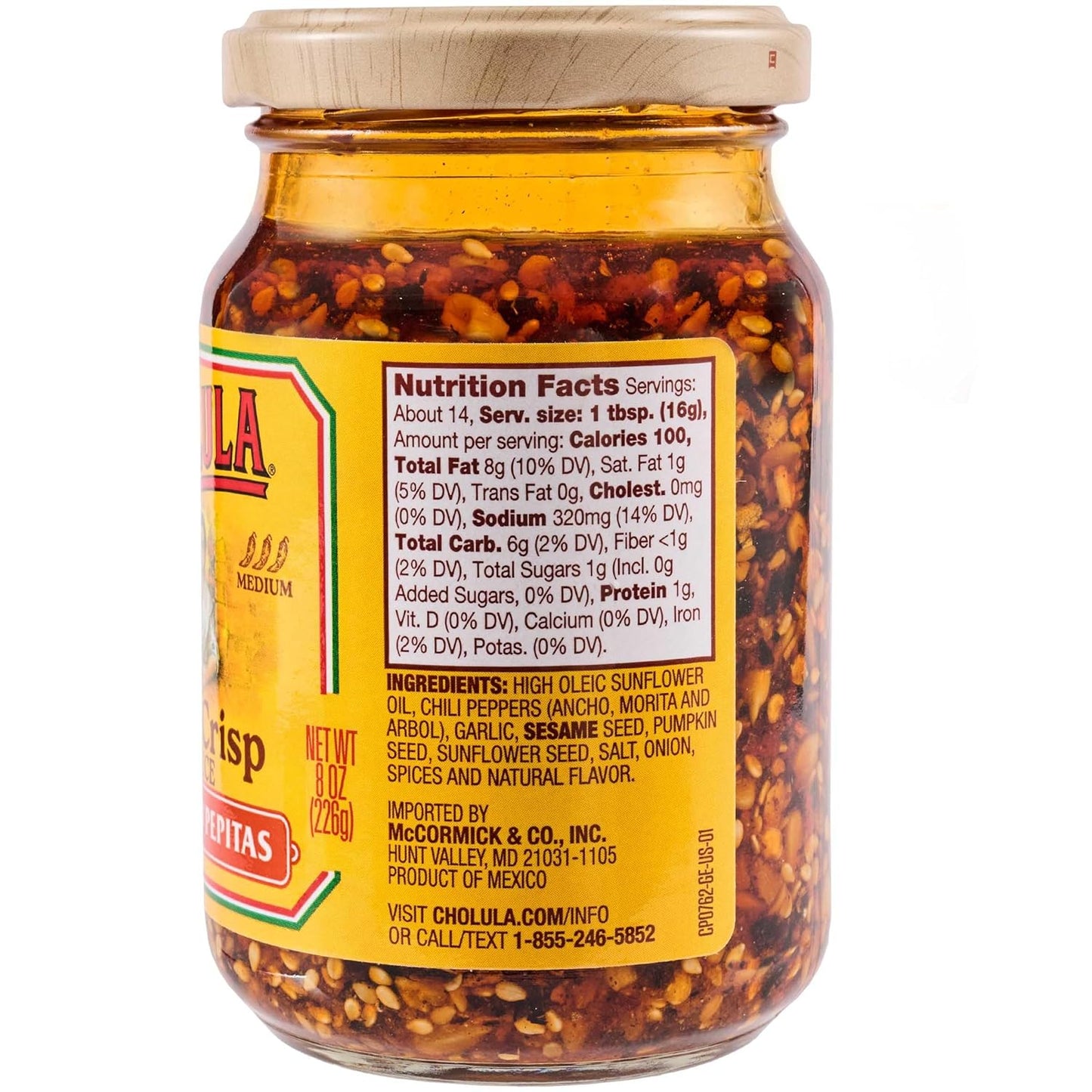 Cholula Chiles & Pepitas Chili Crisp – Sunflower Oil Based Topping for Mindful Weeknight Cooking, 8 oz