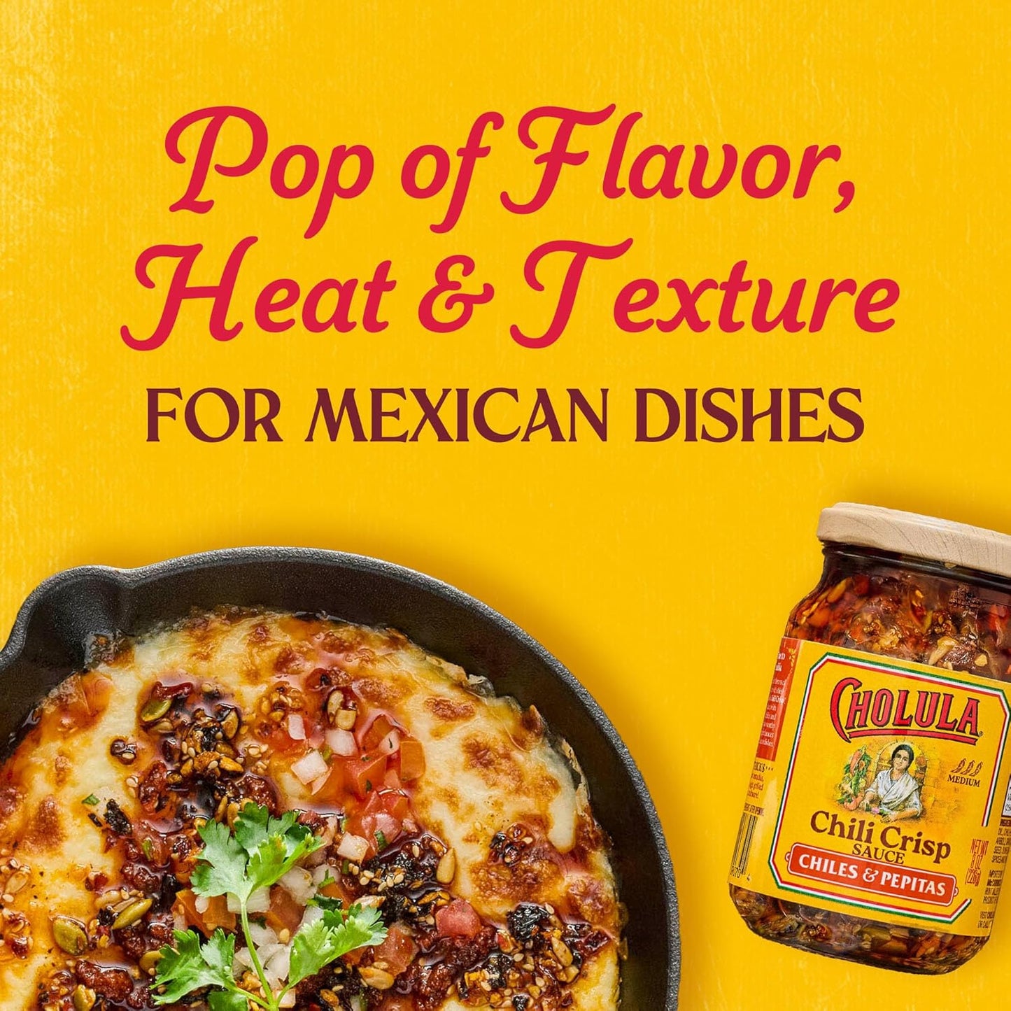 Cholula Chiles & Pepitas Chili Crisp – Sunflower Oil Based Topping for Mindful Weeknight Cooking, 8 oz