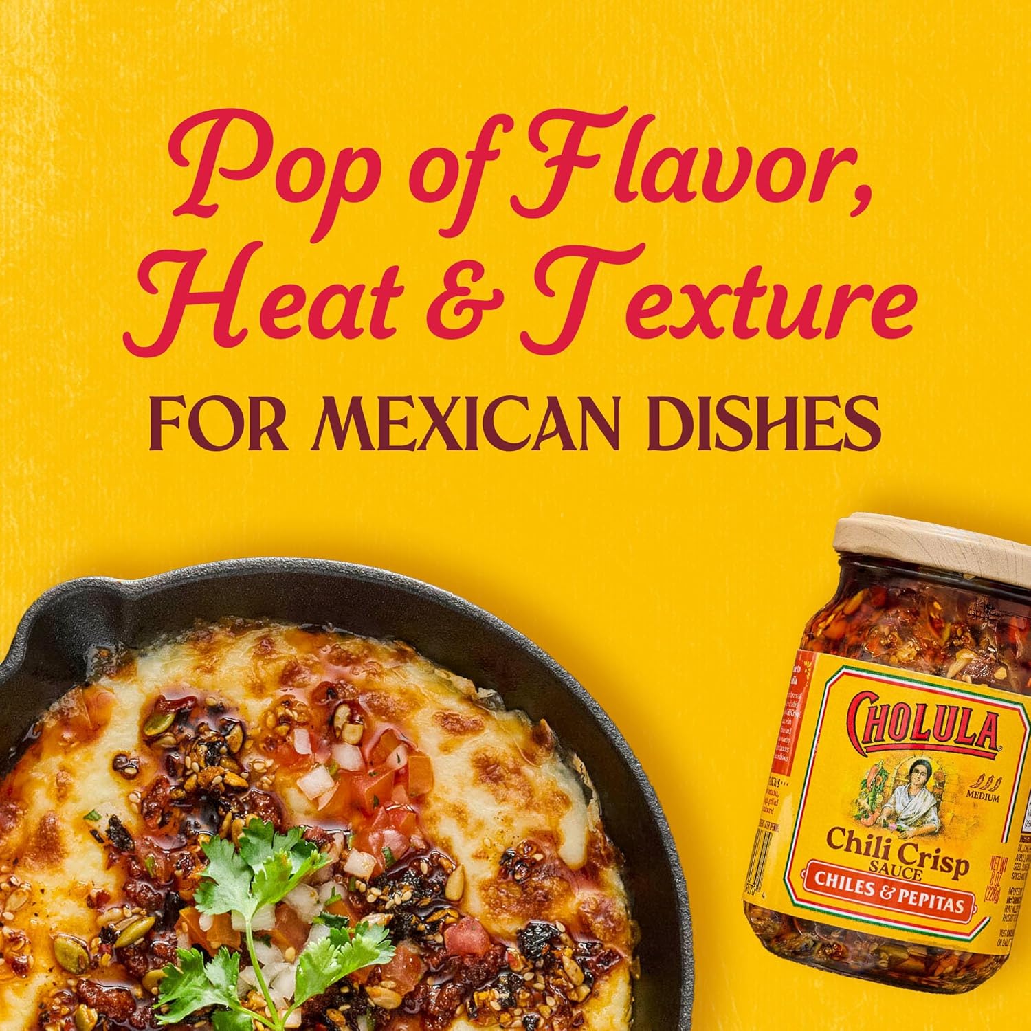 Cholula Chiles & Pepitas Chili Crisp – Sunflower Oil Based Topping for Mindful Weeknight Cooking, 8 oz