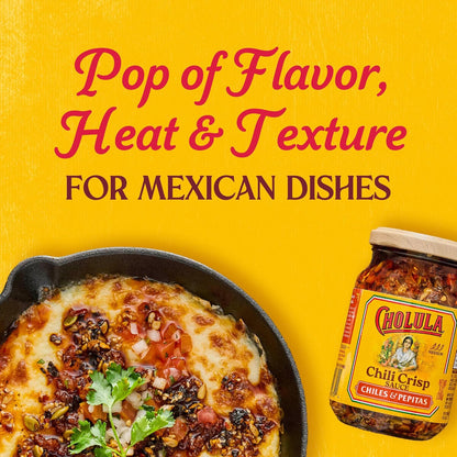 Cholula Chiles & Pepitas Chili Crisp – Sunflower Oil Based Topping for Mindful Weeknight Cooking, 8 oz