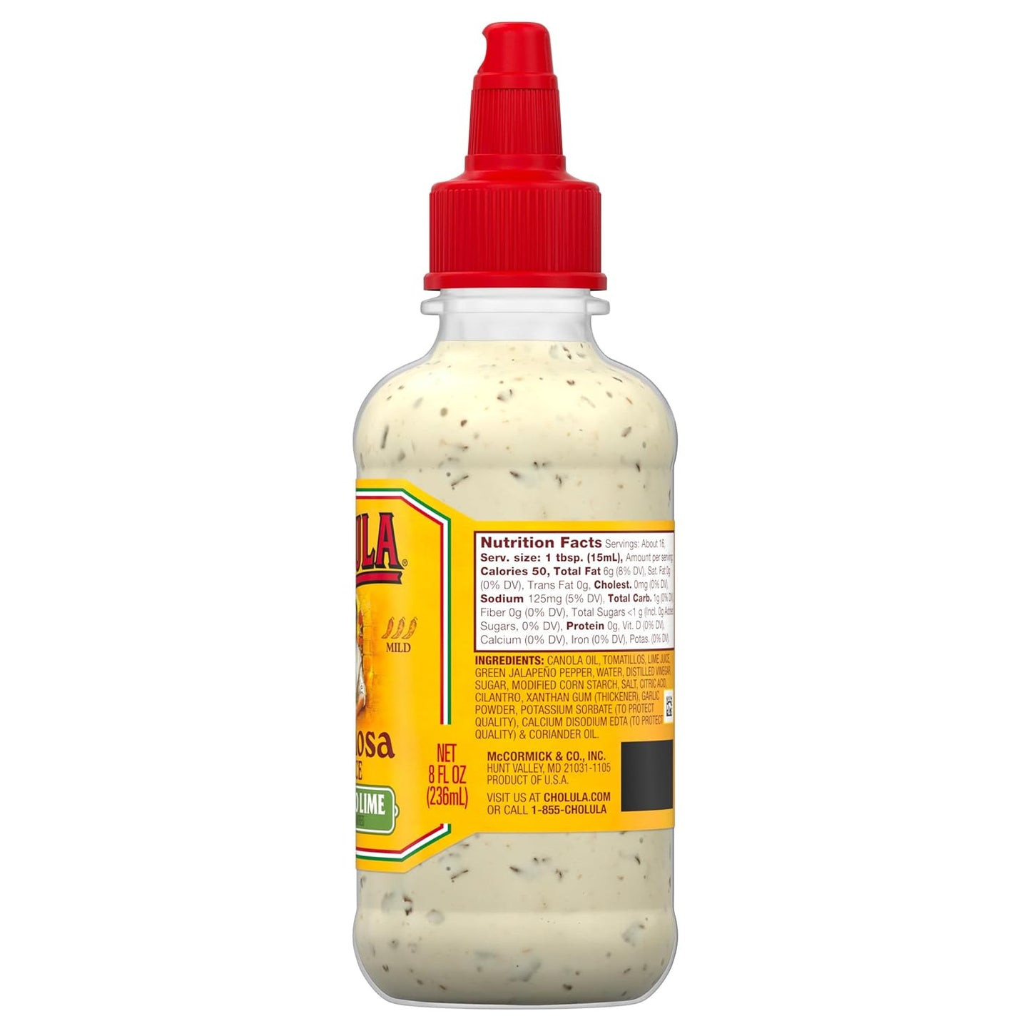 Cholula Cilantro Lime Creamy Sauce – Better-For-You Taco Topping with Lime & Cilantro for Balanced Plates, 8 oz Flip-Cap