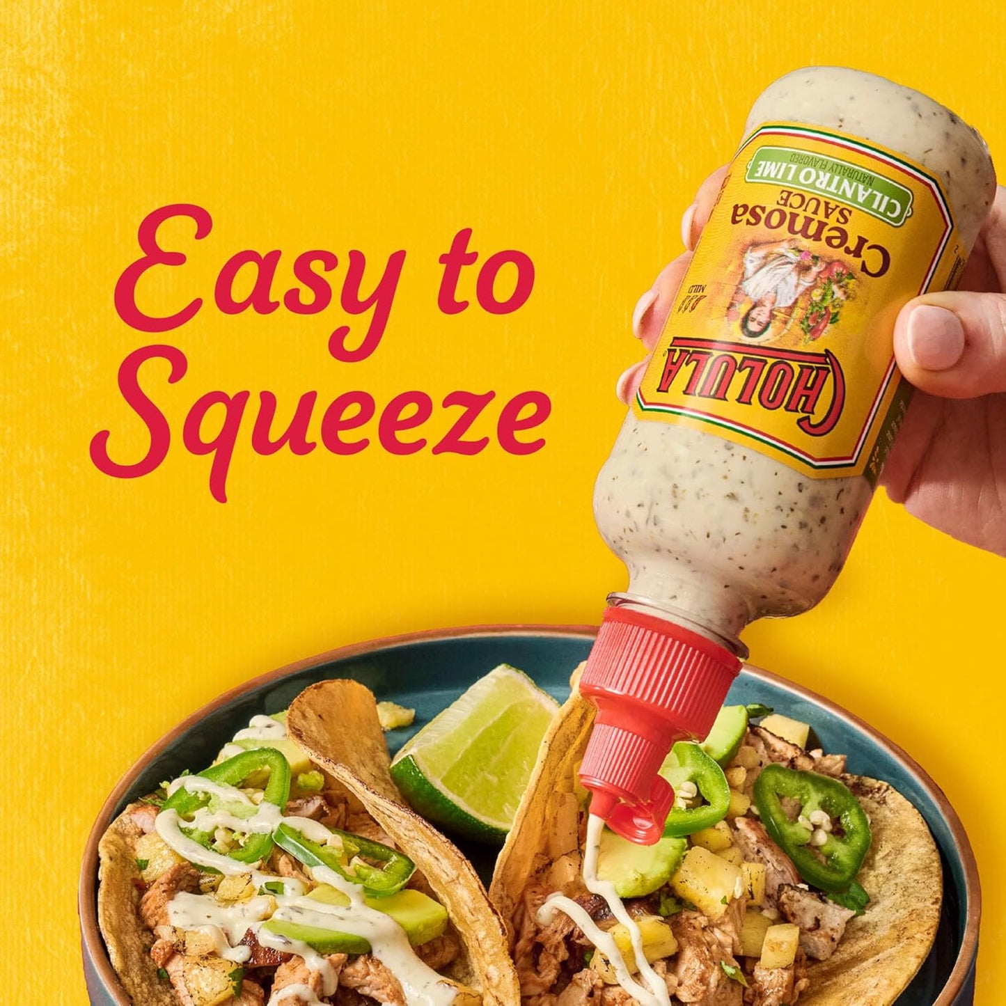 Cholula Cilantro Lime Creamy Sauce – Better-For-You Taco Topping with Lime & Cilantro for Balanced Plates, 8 oz Flip-Cap