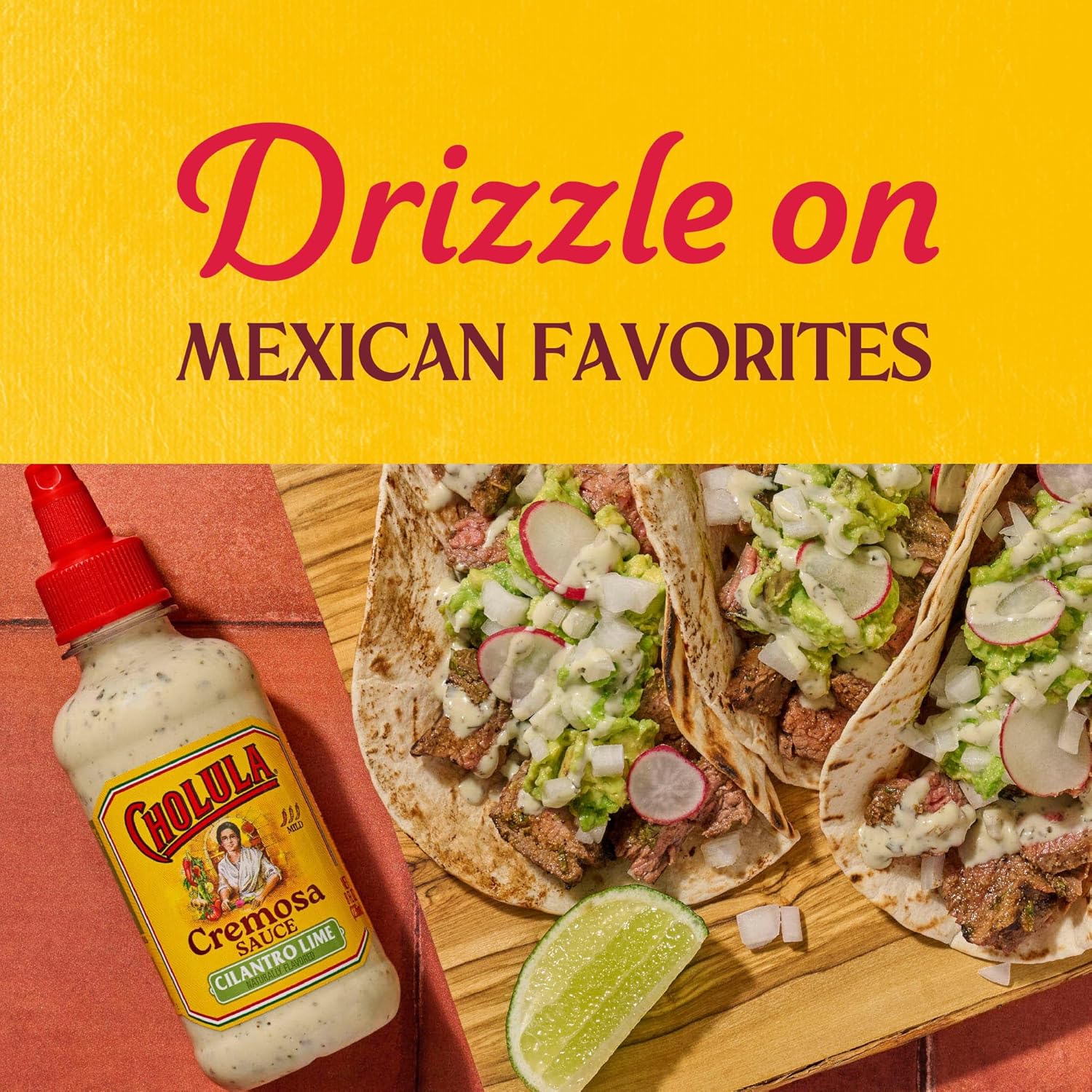 Cholula Cilantro Lime Creamy Sauce – Better-For-You Taco Topping with Lime & Cilantro for Balanced Plates, 8 oz Flip-Cap