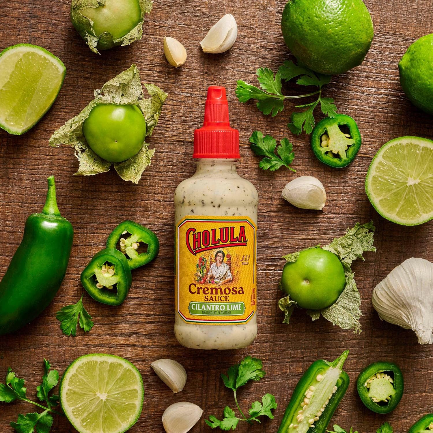 Cholula Cilantro Lime Creamy Sauce – Better-For-You Taco Topping with Lime & Cilantro for Balanced Plates, 8 oz Flip-Cap