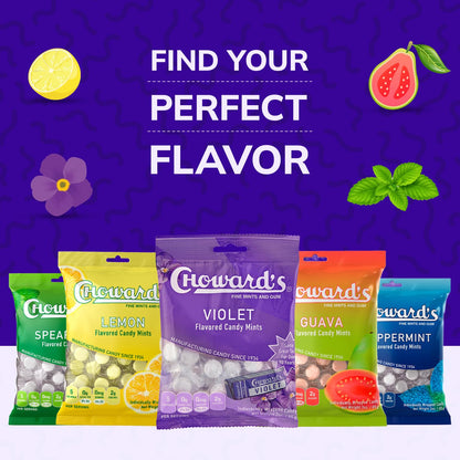 Choward's Violet Mints Candy Bag – Picnic and Outdoor Dining Treat, 3 Pack of 49 Individually Wrapped Heritage Mints